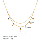 Waterproof Vintage Blue Bead Tassel Necklace in 18K gold Plated Stainless Steel