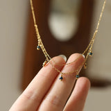 Vintage Blue Bead Tassel Necklace Stainless Steel and Glass Beads