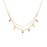 Waterproof Vintage Blue Bead Tassel Necklace in 18K gold Plated Stainless Steel