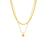 Double Layered Ball Bead Chain Pendant Choker Necklace in 18K Gold-Plated Stainless Steel - Timeless Layers
