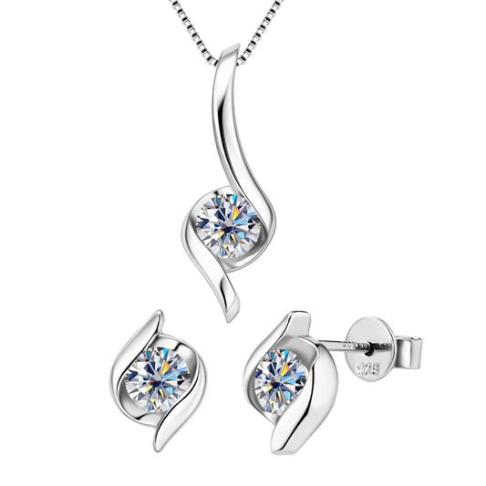 Water Drop Moissanite Jewelry Set in White Gold Plated Silver
