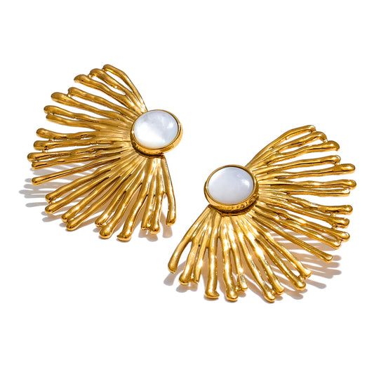 Waterproof Chrysanthemum Half Flower Earrings with transparent stone in the middle