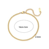 Waterproof Cuban Chain Anklet 18K Gold Plated, 16+5cm size and 2.5mm thickness