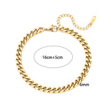 Waterproof Cuban Chain Anklet 18K Gold Plated, Medium 16+5cm size and 6mm thickness