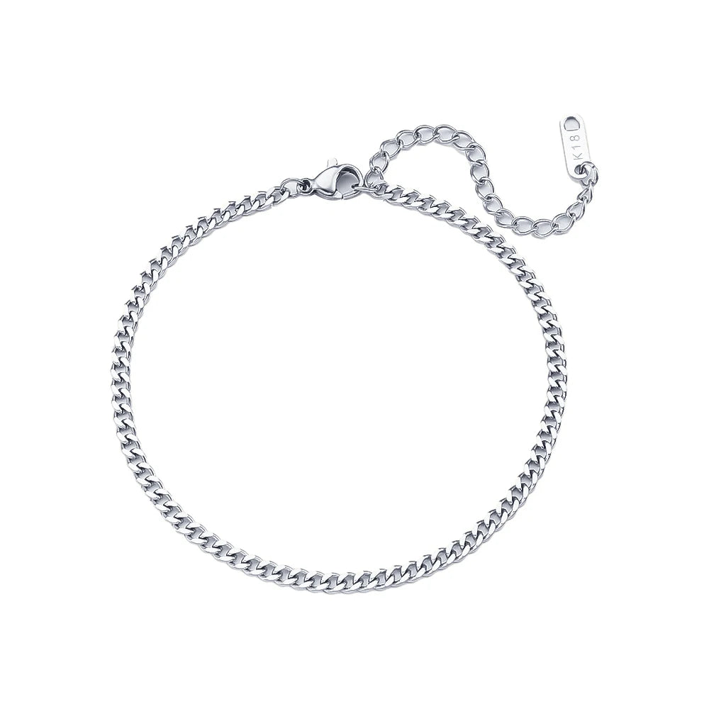 Waterproof Cuban Chain Anklet in silver color, 16+5cm and 2.5mm tickness