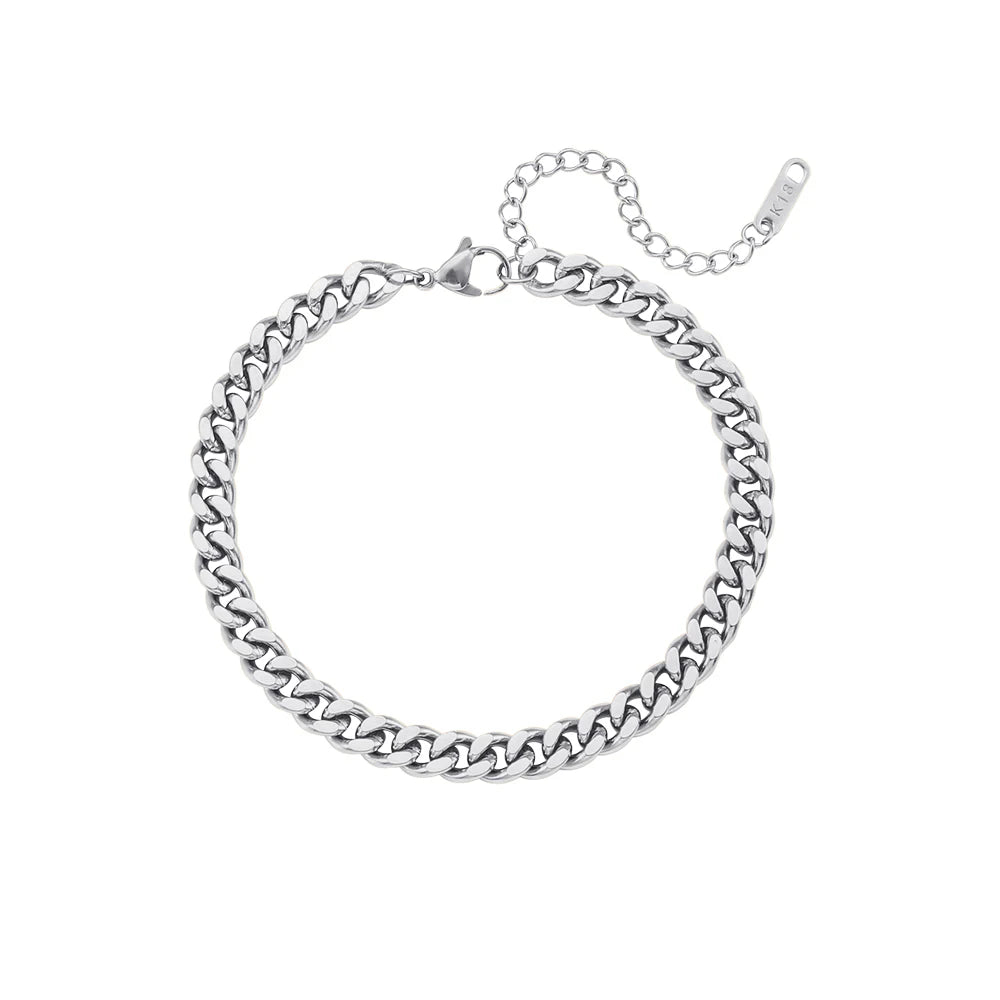 Waterproof Cuban Chain Anklet silver color, size 16+ 5cm and 8mm thickness