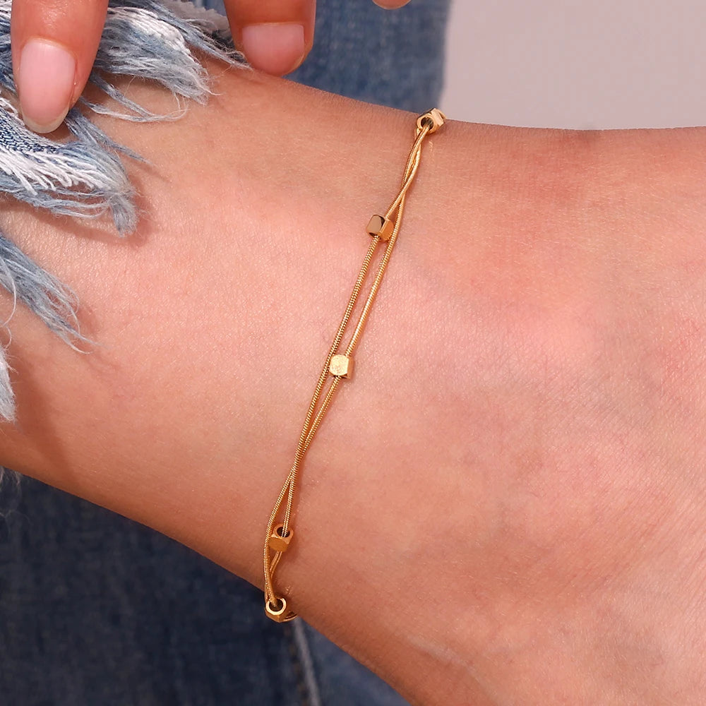  18K Gold Plated Waterproof Double Layer Anklet