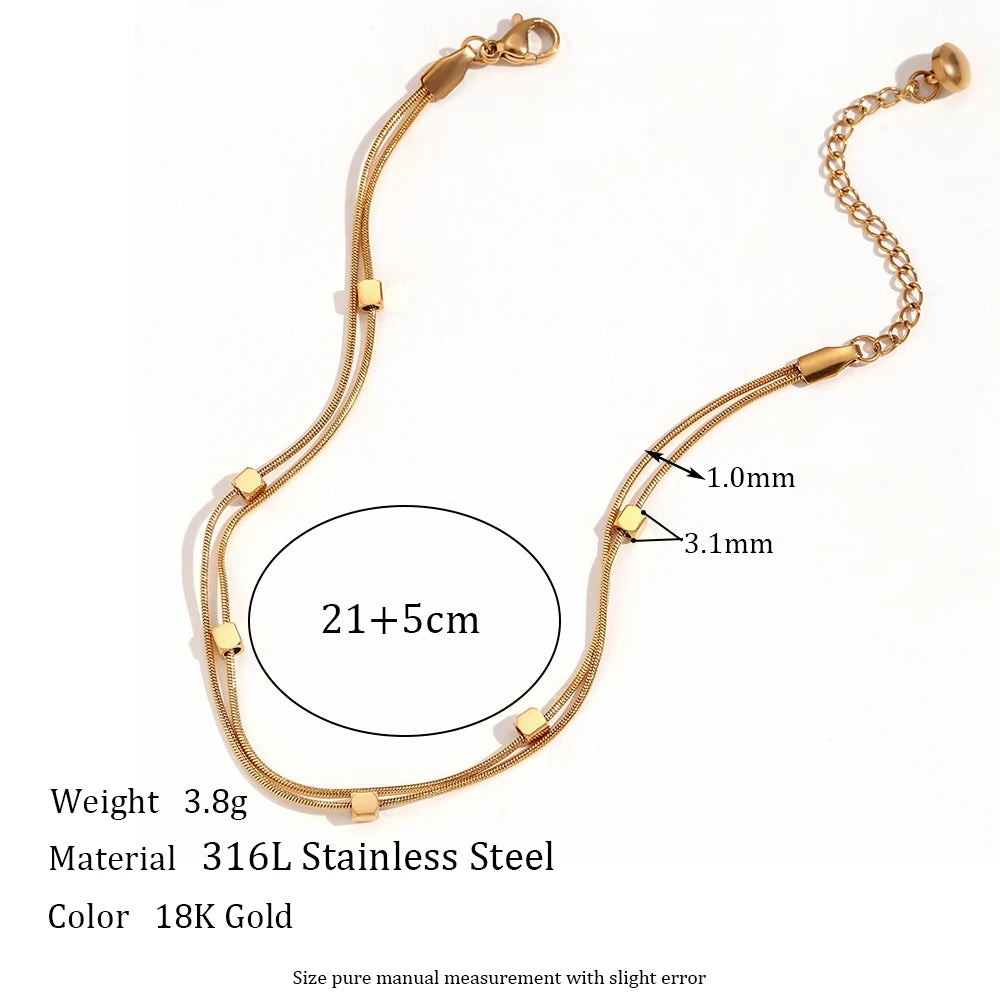  18K Gold Plated Waterproof Double Layer Anklet 21+5cm