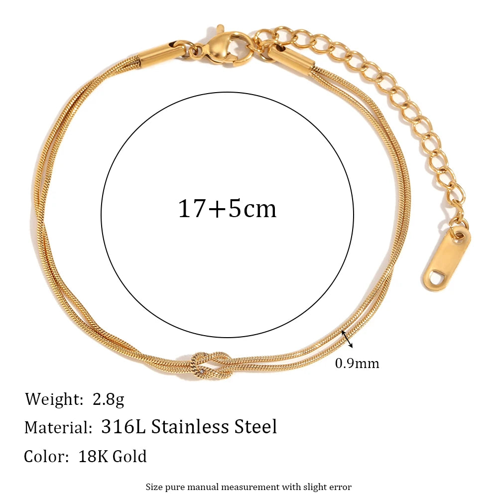 Waterproof Double Layered Snake Chain Bracelet - 18K Gold Plated 17+5m