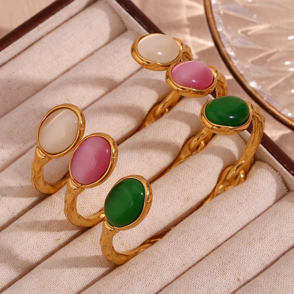 Waterproof Elegant Agate Crystal Bracelet in beige, pink and green options - 18K Gold Plated