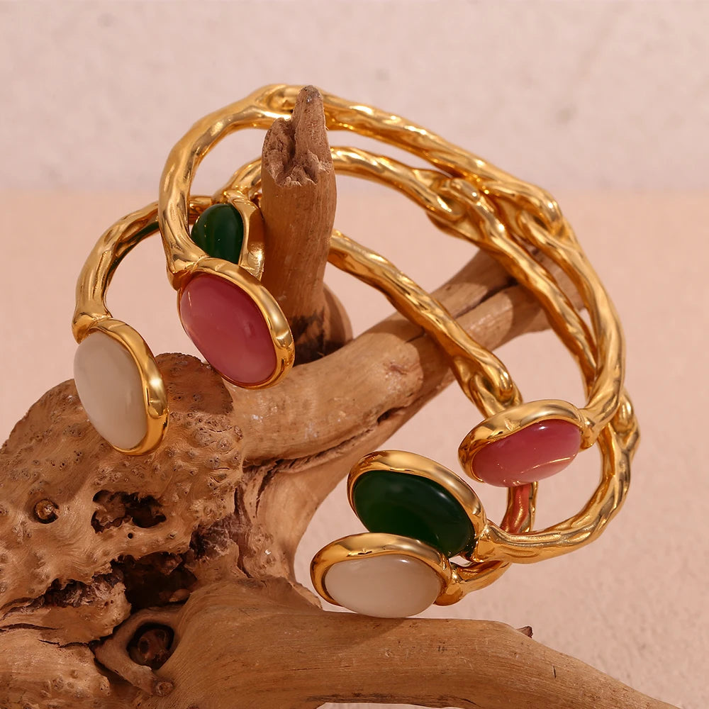Waterproof Elegant Agate Crystal Bracelet in beige, pink and green options - 18K Gold Plated