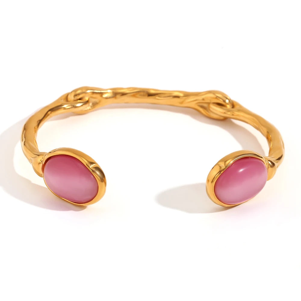 Waterproof Elegant Pink Agate Crystal Bracelet  - 18K Gold Plated