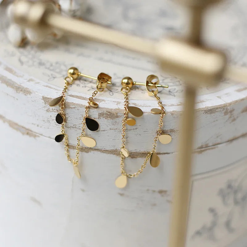 Waterproof Fringe Chain Earrings in 18K Gold-Plated Stainless Steel