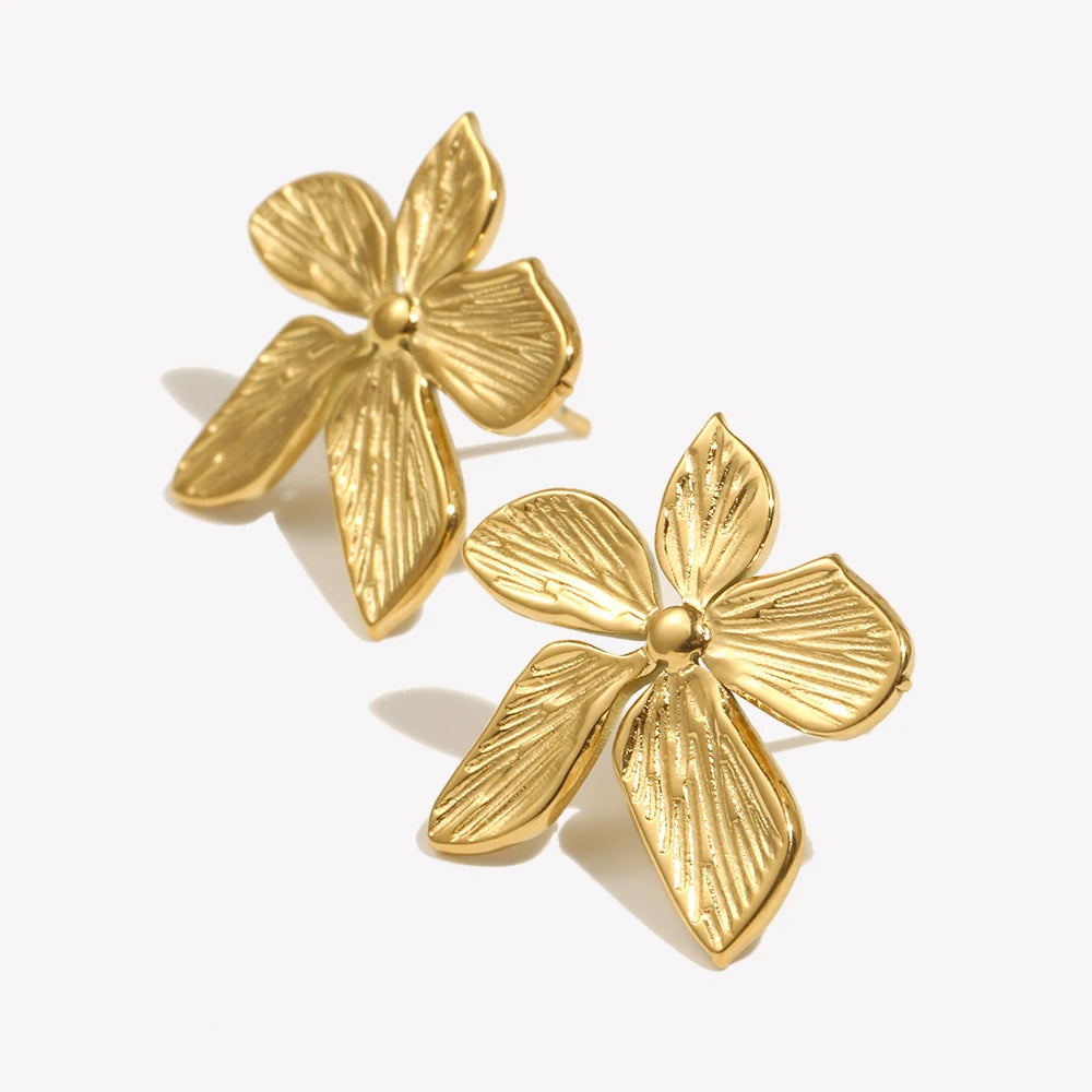 Waterproof Gold Petal Stud Earrings - 18K Gold Plated