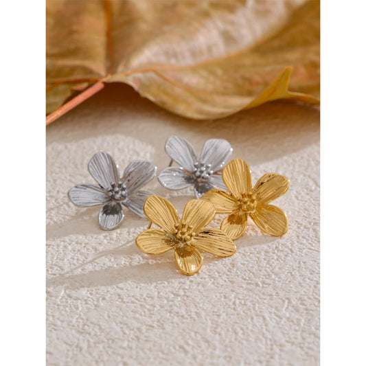 Waterproof Golden Daisy Flower Stud Earrings in Gold and Platinum color options 