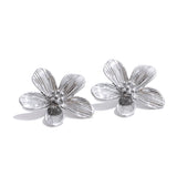 Waterproof stainless Golden Daisy Flower Stud Earrings in platinum colorteel 