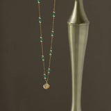 Waterproof Green Bead Shell Necklace in 18K Gold-Plated Stainless Steel