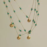 Waterproof Green Bead Shell Pendant Necklace. Crafted with 18K gold-plated stainless steel