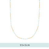 Waterproof Light Blue Bead Necklace in 18K Gold Plated Stainless steel