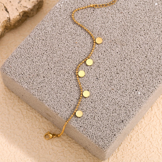 Waterproof Minimalist Stainless Steel Beaded Charm Bracelet - 18K Gold Plated