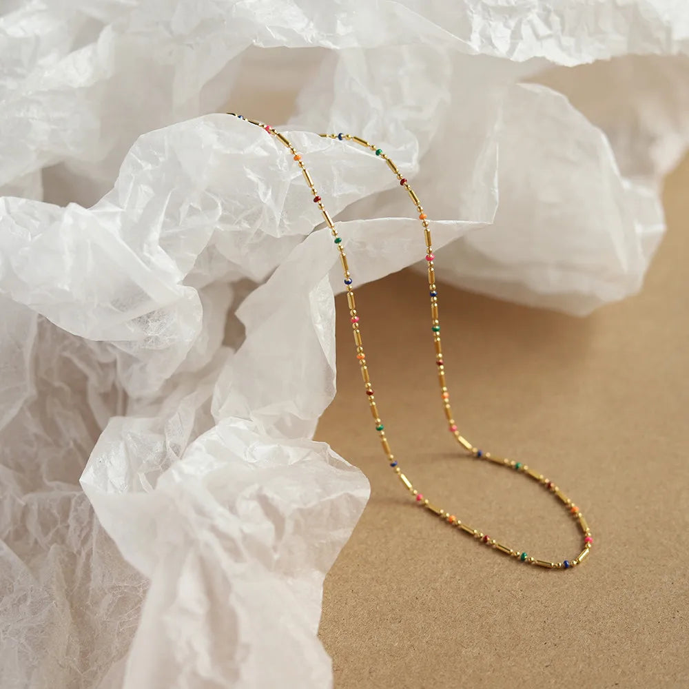 Waterproof Rainbow Boho Necklace in 18K Gold Plated Stainless Steel