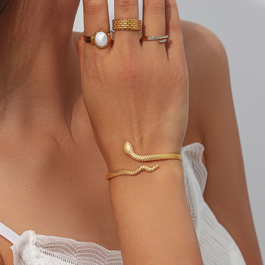 Waterproof Snake Bangle Bracelet - 18K Gold Plated