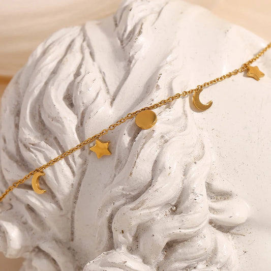 Waterproof Star Moon & Sun Charm Bracelet - 18K Gold Plated