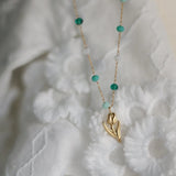 Waterproof Tulip Pendant & Blue Beads Necklace  18K Gold-Plated Titanium Steel