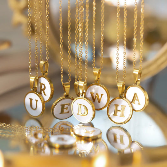 White Shell Initial Pendant Necklace premium 18K gold-plated stainless steel 