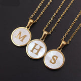 White Shell Initial Pendant Necklace in 18K Gold-Plated Stainless Steel