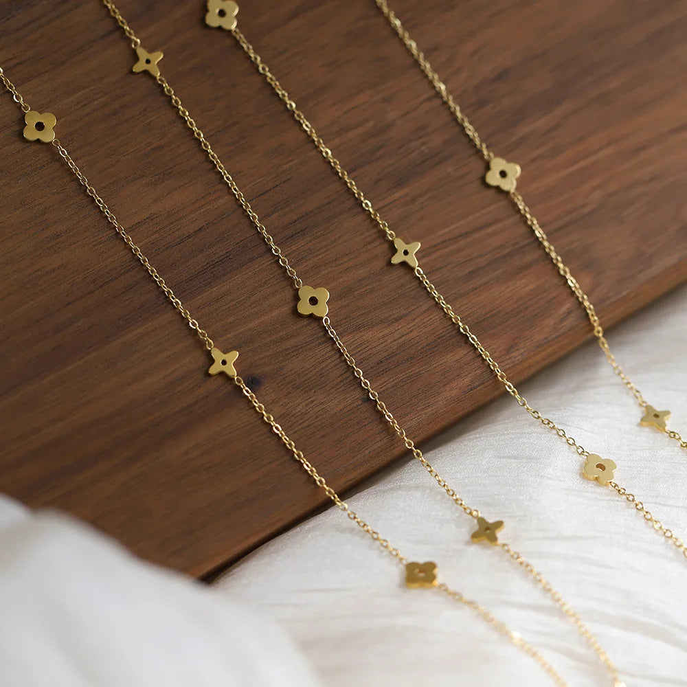 Waterproof Zircon Flower Necklace in 18K Gold-Plated Stainless Steel