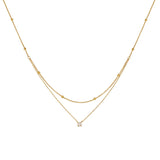 Waterproof Double Layer Zircon Pendant Necklace in 18K gold Plated Stainless Steel