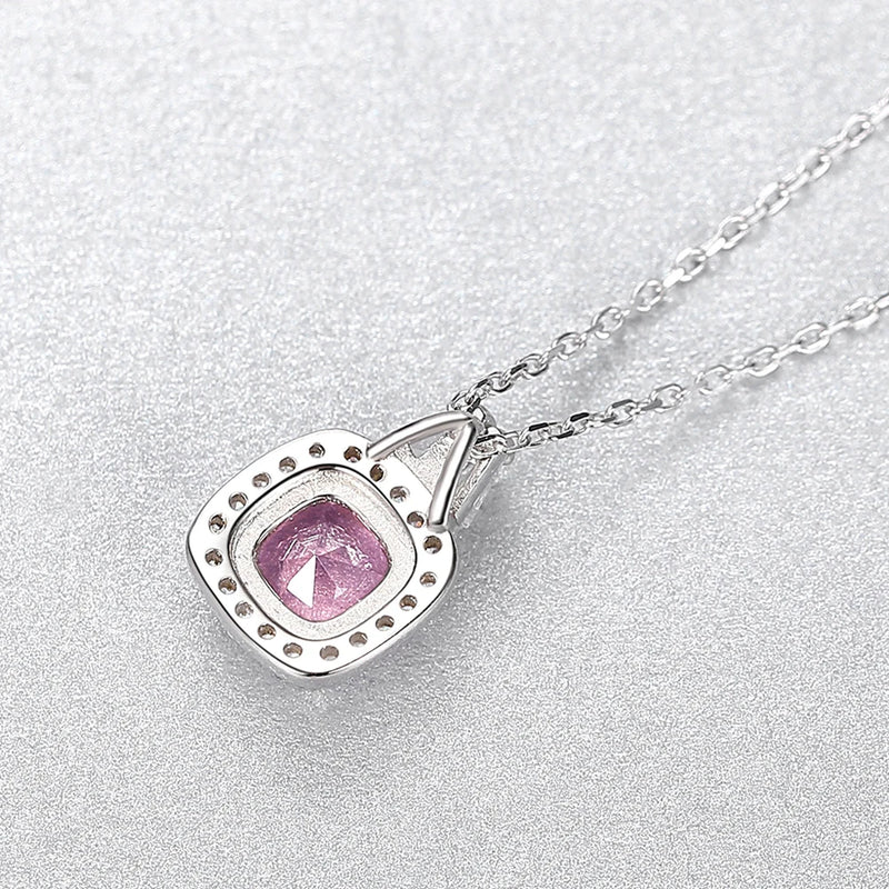 back of Pink Crystal Pendant Necklace in Silver