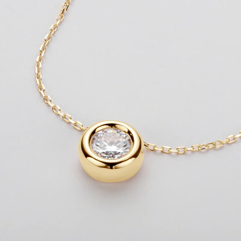 Bezel Moissanite Solitaire Necklace in 18K Yellow Gold Plated Silver 