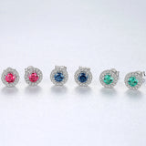Round Stud Earrings in Sterling Silver / Mixed Color / Red Blue Green