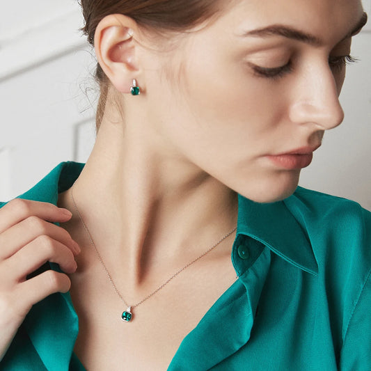 Emerald Pendant Necklace in Sterling Silver - Love's Emerald Embrace