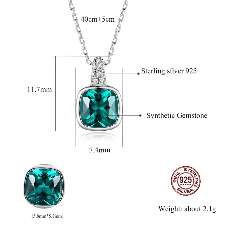 sterling silver square emerald pendant necklace