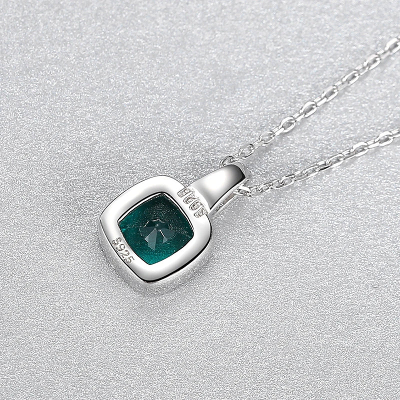 sterling silver stamp on square emerald pendant necklace