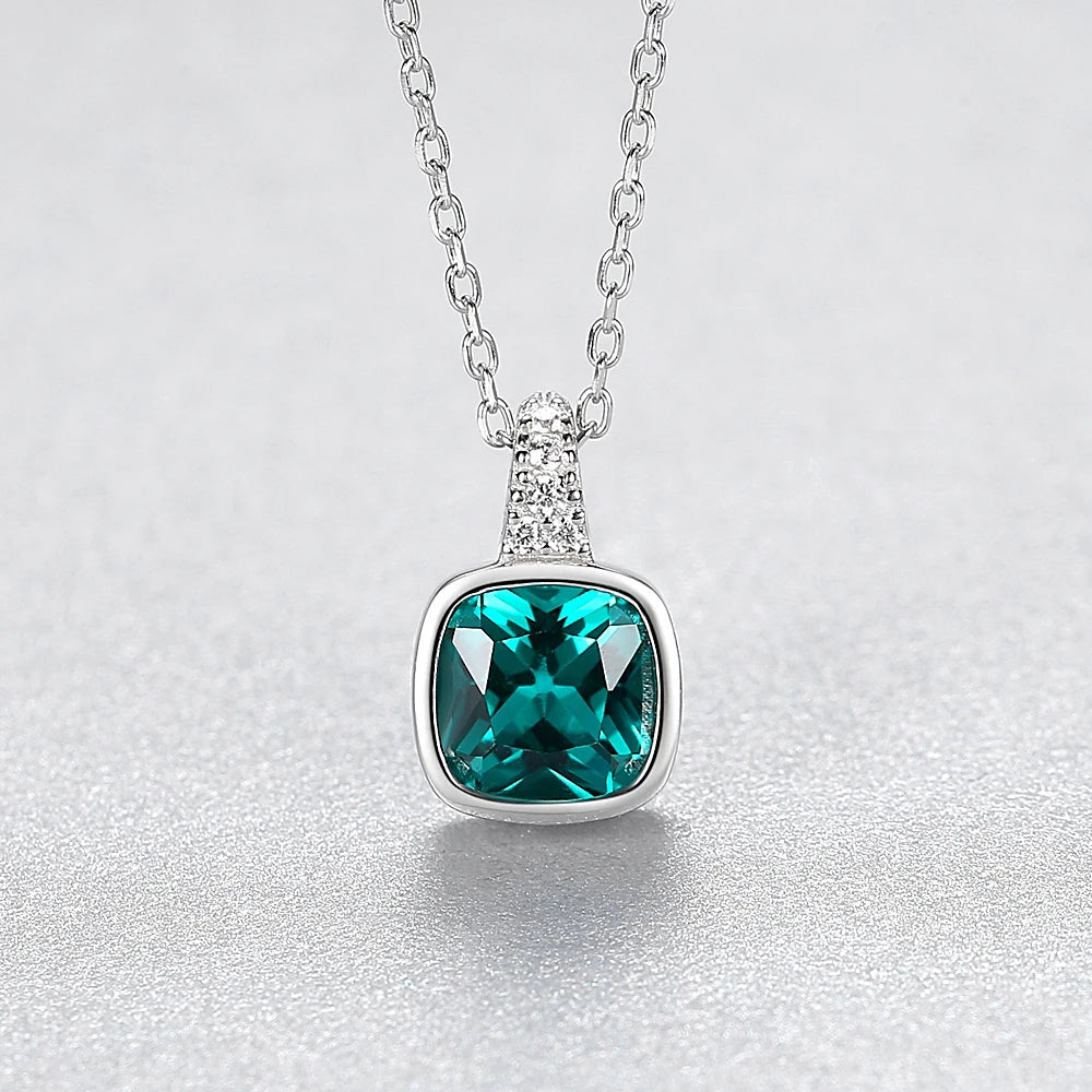 Emerald Pendant Necklace in Sterling Silver - Love's Emerald Embrace