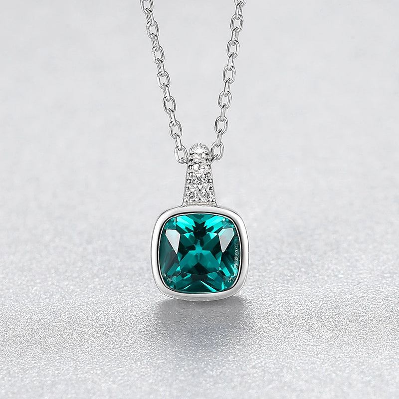 sterling silver square emerald pendant necklace