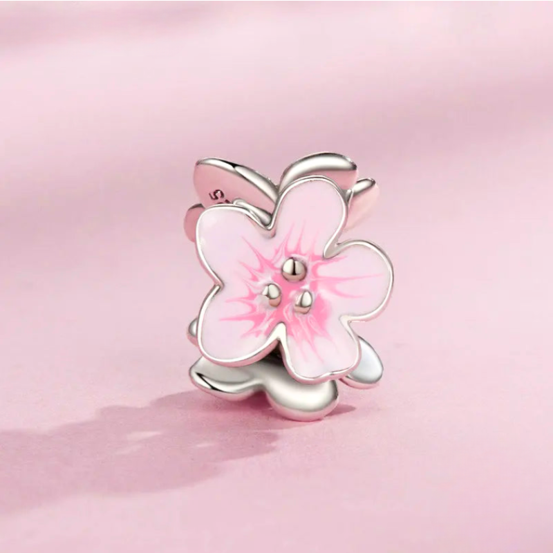 Pink Flower Charm in Silver