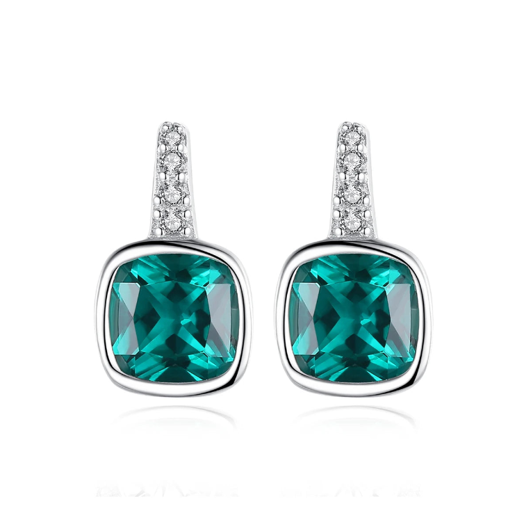 Emerald Stud Earrings in Sterling Silver 