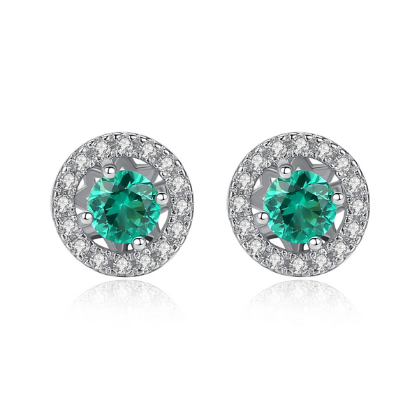 sterling silver halo green stud earrings