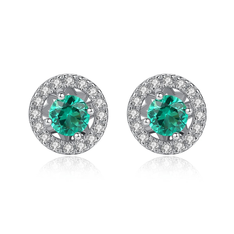 sterling silver halo green stud earrings