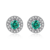 Round Stud Earrings in Sterling Silver and Green Stone