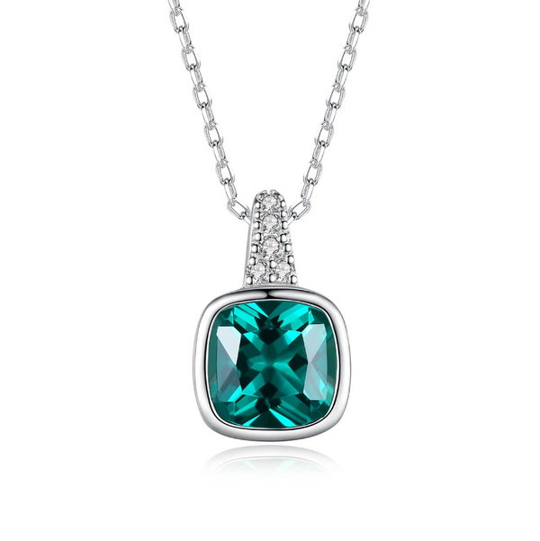 sterling silver square emerald pendant necklace