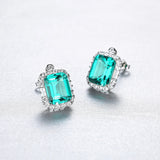 Square Emerald Stud Earrings in Sterling Silver- Love's Verdant Whisper