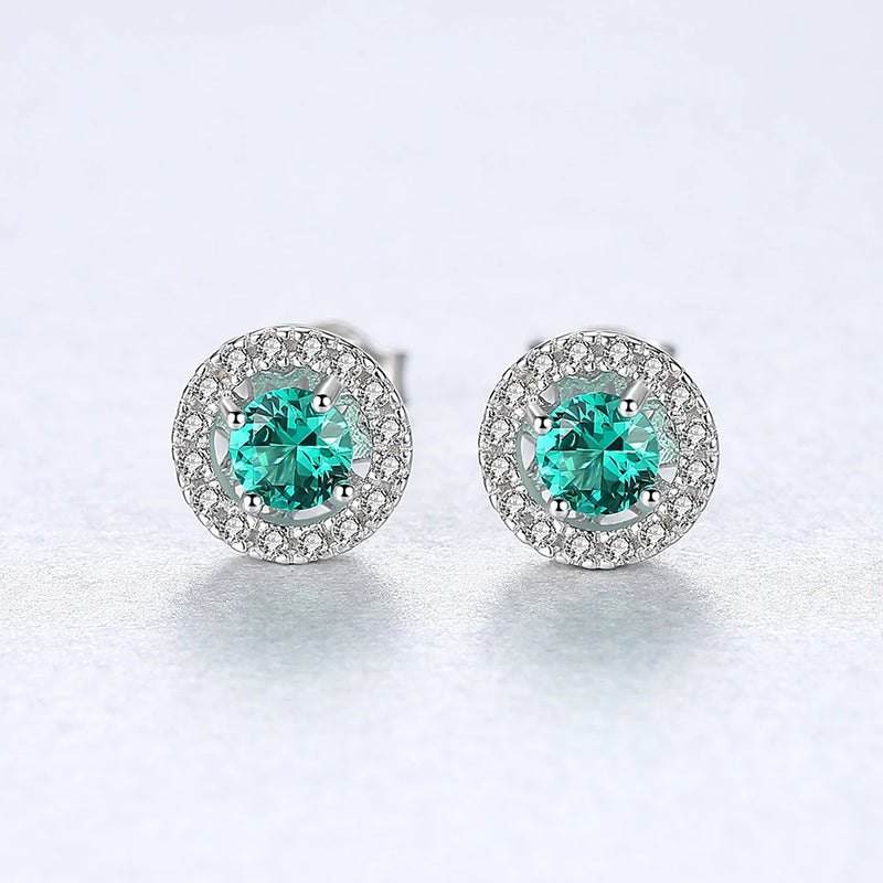 sterling silver halo green stud earrings