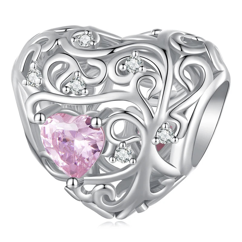 Pink and clear crystal heart Charm in Silver