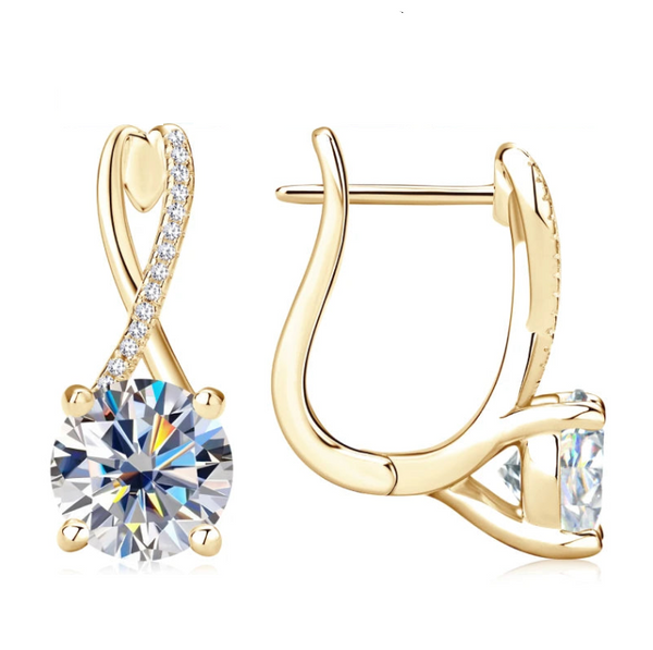 Moissanite Drop Hoop  Earrings in Yellow Gold Plated Silver